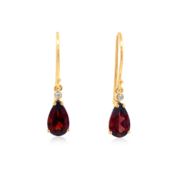Pear garnet and diamond drop earrings in 9ct yellow gold