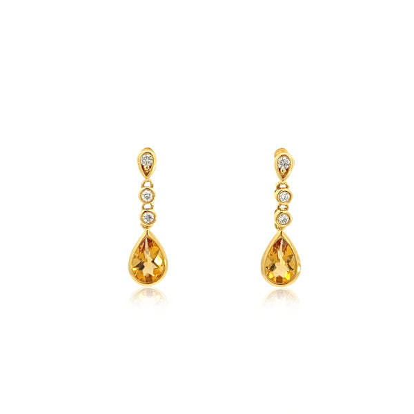 Pear citrine and diamond drop stud earrings in 9ct yellow gold