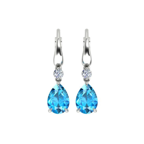 Swiss blue topaz and diamond teardrop earrings in 18ct white gold