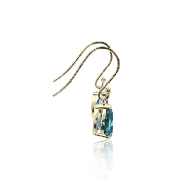 9ct yellow gold hooks with teardrop london blue topaz
