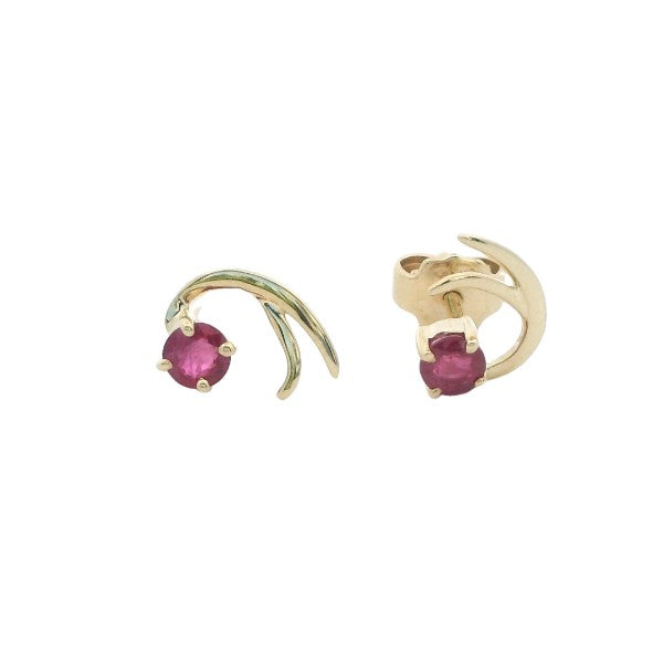 Ruby swirl stud earrings in 9ct yellow gold