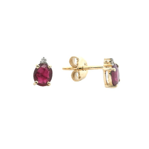 Ruby & diamond stud earrings in 9ct yellow gold