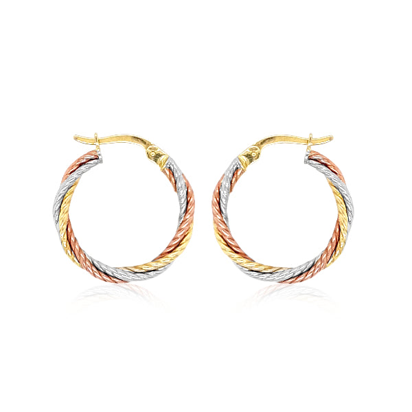 Twisted sleeper earrings in 9ct tri gold - 20mm