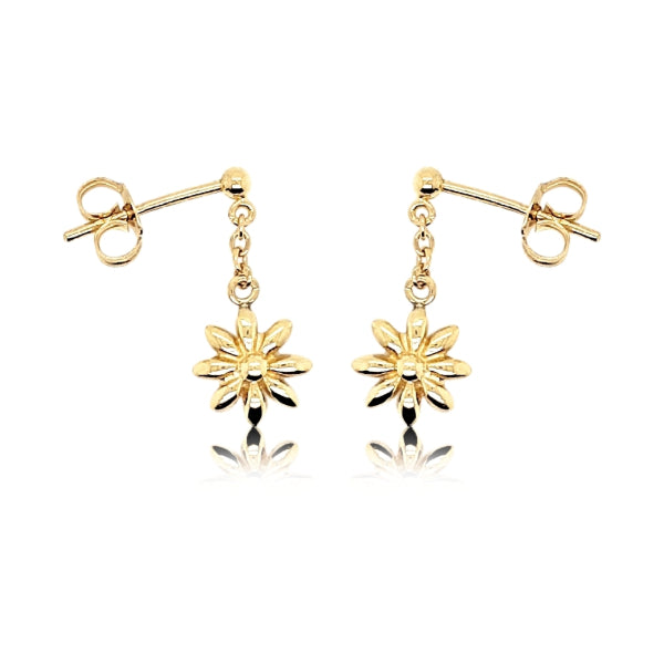 Swinging daisy on chain drop earrings in 9ct gold