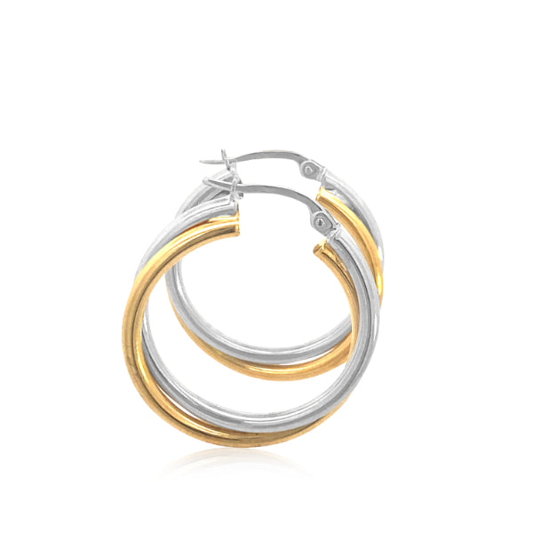Double tube hoop earrings in 9ct gold and white gold - 20mm