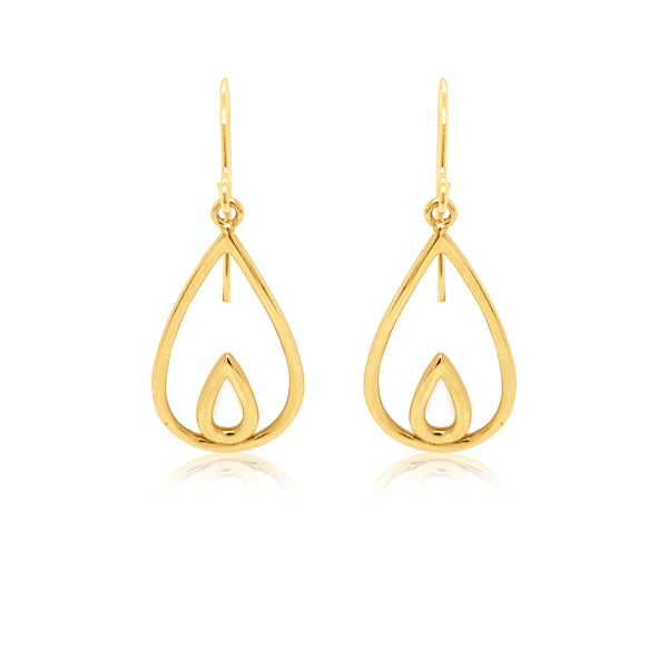 Double teardrop hook earrings in 9ct gold