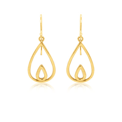 Double teardrop hook earrings in 9ct gold