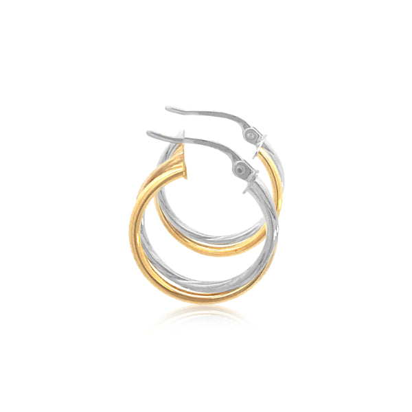 Hoop earrings in 9ct yellow gold and white gold - 15mm Two tone