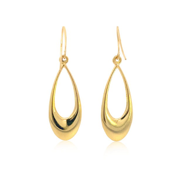 Oval open drop earrings on hooks in 9ct yellow gold