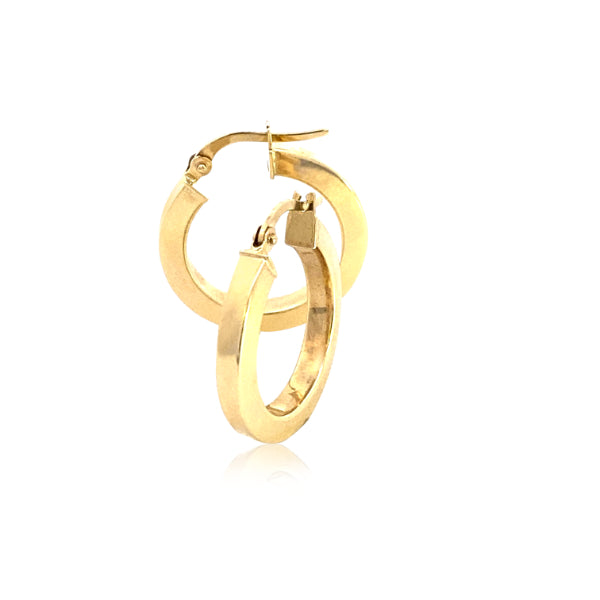 Gold square tube hoop earrings in 9ct yellow gold