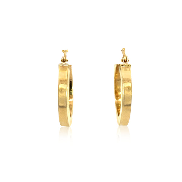 Gold square tube hoop earrings in 9ct yellow gold