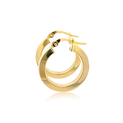 Gold square tube hoop earrings in 9ct yellow gold