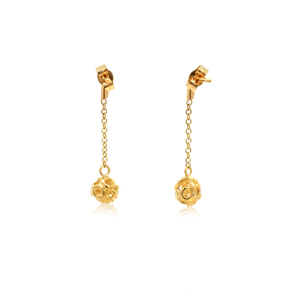 Infinity bead on bar and chain earrings in 9ct yellow gold