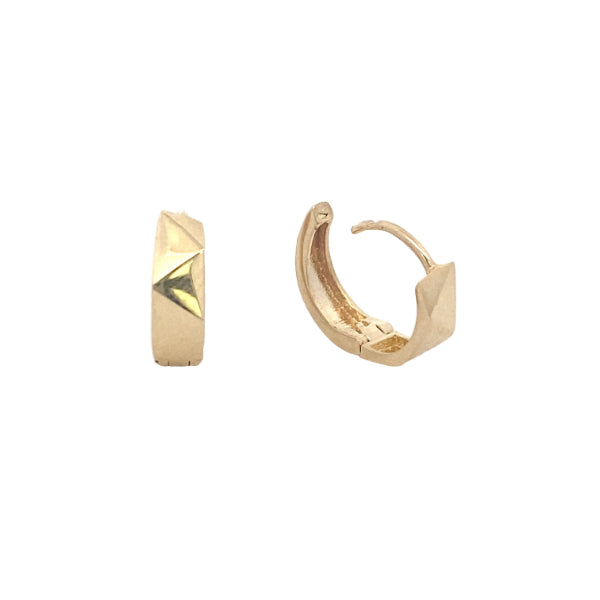 Multi faceted huggie hoop earrings in 9ct yellow gold