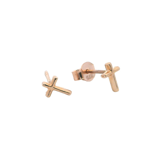 Cross stud earrings in 9ct rose gold
