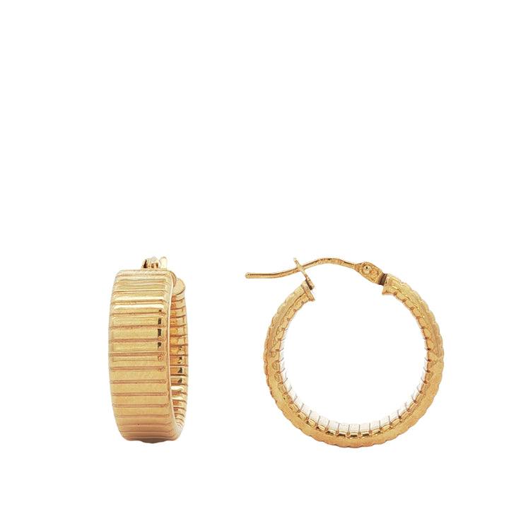 Ribbed wide hoop earrings with lever clasps in 9ct yellow gold
