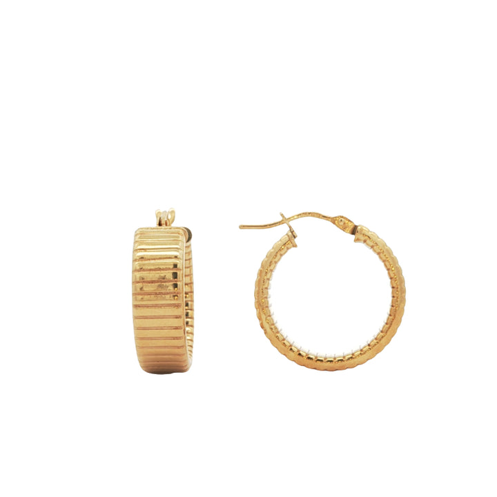 Ribbed wide hoop earrings with lever clasps in 9ct yellow gold