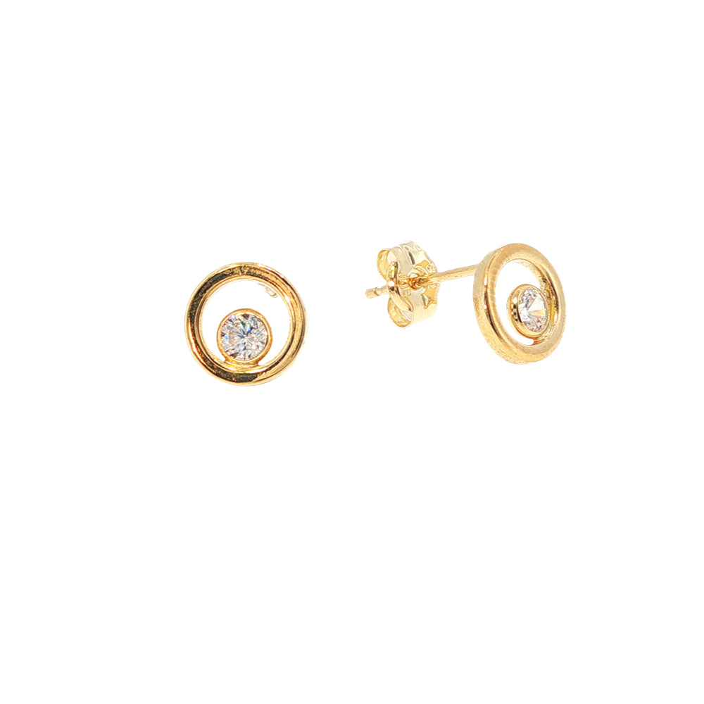 Bezel set cz round stud earrings in 9ct yellow gold
