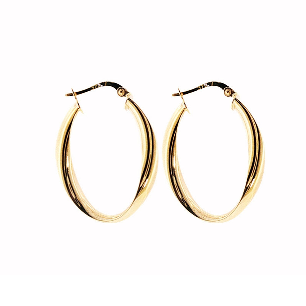 Oval twist hoop earrings in 9ct yellow gold