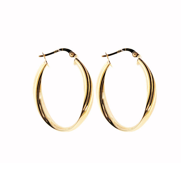 Oval twist hoop earrings in 9ct yellow gold