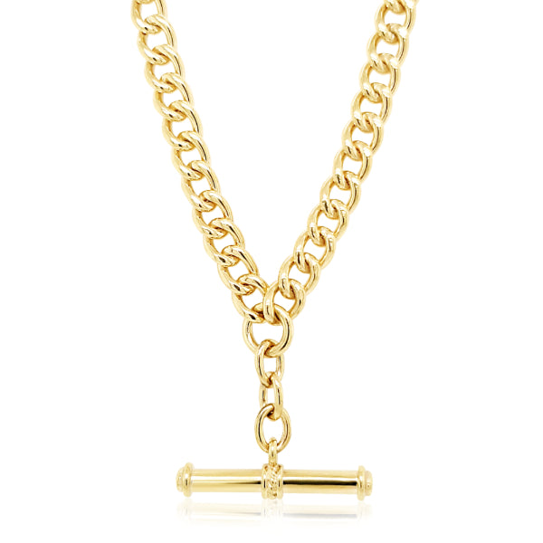 Solid curb with T-bar in 9ct yellow gold - 50cm