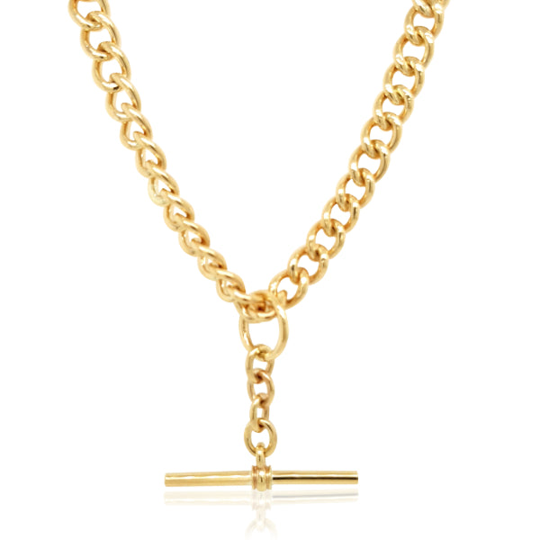 Solid curb chain with running T-bar in 9ct yellow gold - 50cm