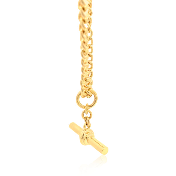 Heavy open curb chain with solid T-bar in 9ct yellow gold - 42cm