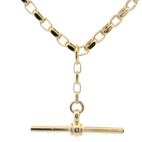 Diamond cut oval belcher necklace with fob in 9ct yellow gold - 50cm