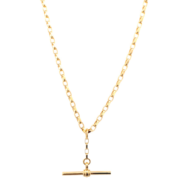 Diamond cut oval belcher necklace with fob in 9ct yellow gold - 50cm