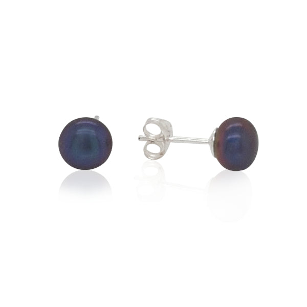 Black pearl stud earrings in sterling silver