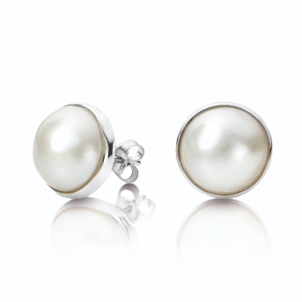 Mabe Pearl Stud Earrings in Sterling Silver