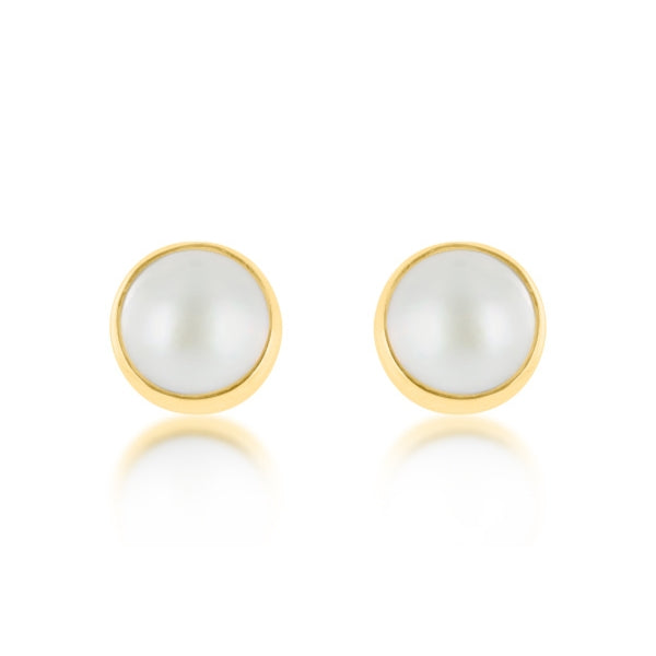 White Mabe Pearl Stud Earrings in 9ct Gold