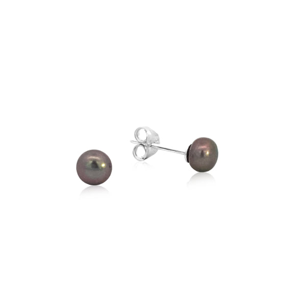 Round black freshwater pearl stud earrings - 5mm
