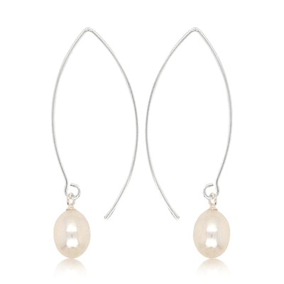 Fresh water pearl on long hook earrings in sterling silver