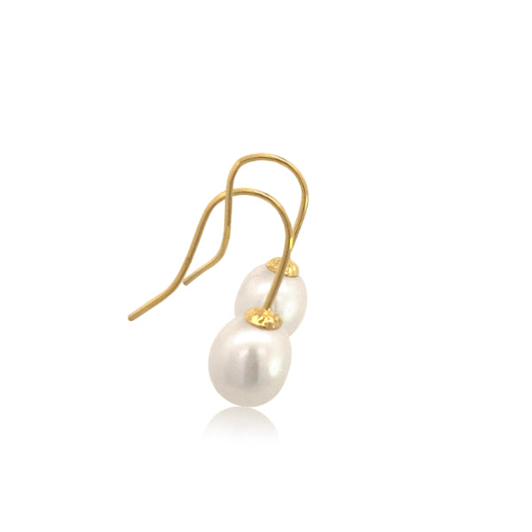 White fresh water pearl shepherd hook earrings in 9ct yellow gold - 9mm