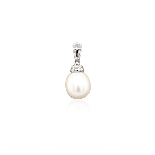 White freshwater pearl pendant in sterling silver - 8.5-9mm