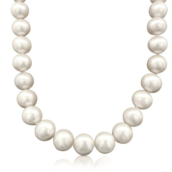 White round fresh water pearl strand necklace with sterling silver clasp - 8.5-9.5mm