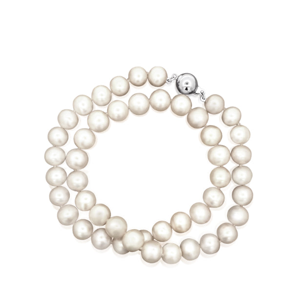 White round fresh water pearl strand necklace with sterling silver clasp - 8.5-9.5mm