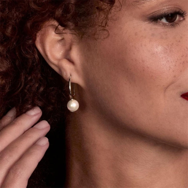 Najo - fern fresh water pearl hook earrings in sterling silver