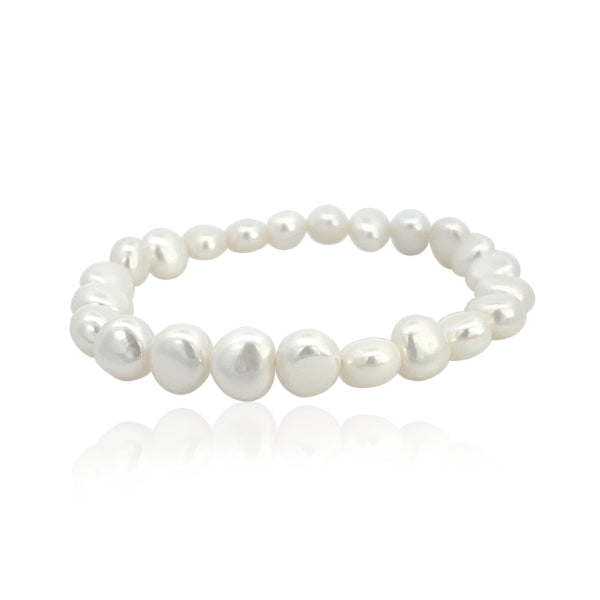 White 6mm potato freshwater pearl elasticated bracelet