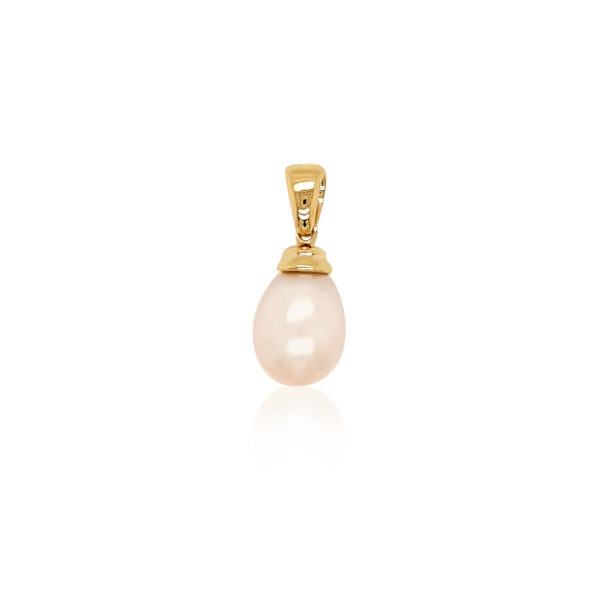 White freshwater pearl drop pendant in 9ct yellow gold - 8.5-9mm