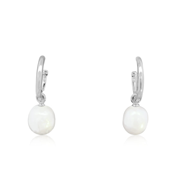 Lavender freshwater pearl drop half hoop earrings in sterling silver