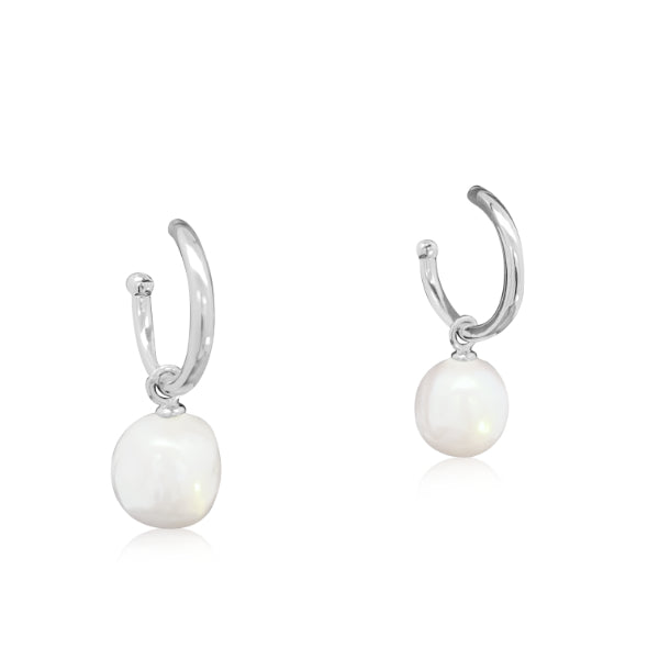 Lavender freshwater pearl drop half hoop earrings in sterling silver