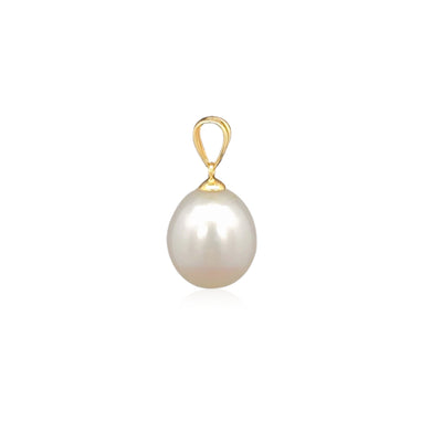 White pearl drop pendant in 9ct yellow gold