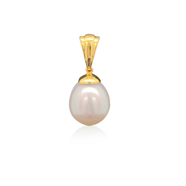 White south sea pearl drop pendant in 9ct yellow gold