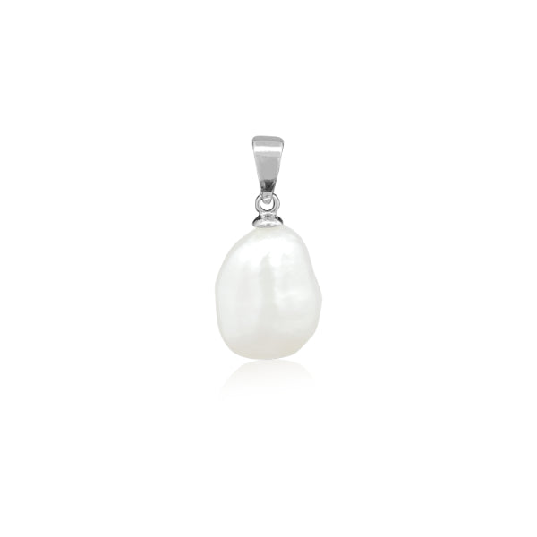 Keshi white fresh water pearl drop pendant in sterling silver