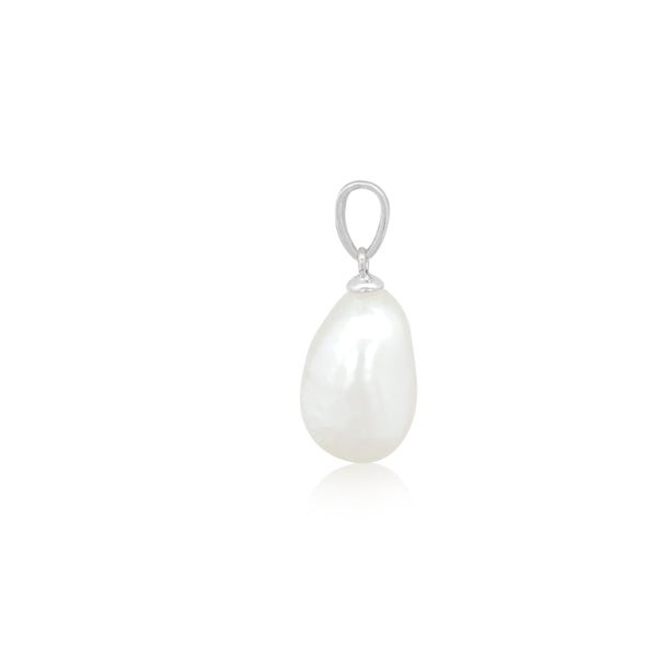 Keshi white fresh water pearl drop pendant in sterling silver