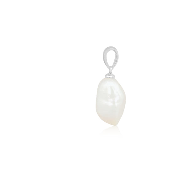 Keshi white fresh water pearl drop pendant in sterling silver