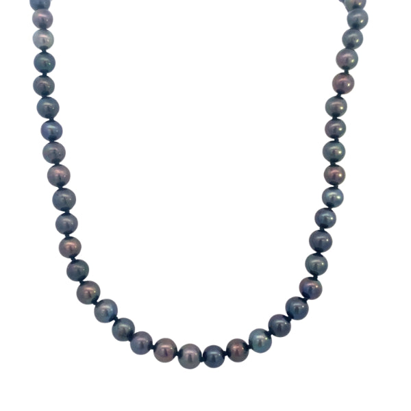 Strand of knotted shiny 7 - 8mm black freshwater pearls - 45cm