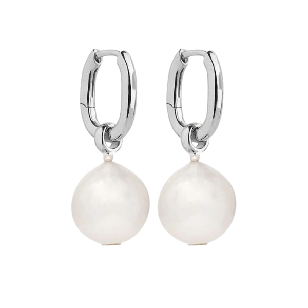 Najo - Moonpool huggie hoops with fresh water pearl drop earrings in sterling silver